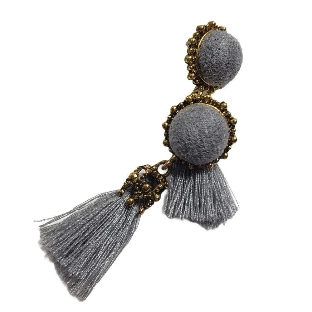 Fashion Jewelry Gray Gold Dangle Tassel Earrings